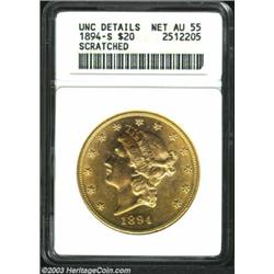 1894-S $20 --Scratched--ANACS. Unc Details, Net AU55.