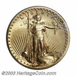 1907 $20 High Relief, Wire Rim MS64 PCGS.