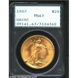 1907 $20 Arabic Numerals MS63 PCGS.