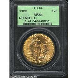 1908 $20 No Motto MS64 PCGS.