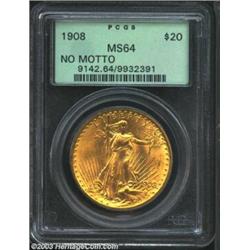 1908 $20 No Motto MS64 PCGS.
