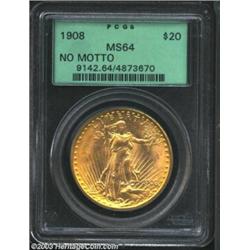 1908 $20 No Motto MS64 PCGS.