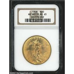 1908 $20 No Motto MS65 NGC.