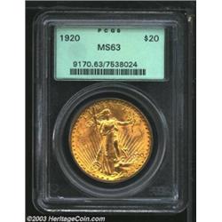 1920 $20 MS63 PCGS.