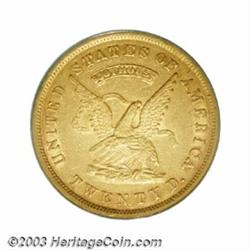 1853 $20 Assay Office Twenty Dollar, 900 Thous. AU53 PCGS.