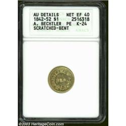 (1842-52) G$1 A.Bechtler Dollar, 27G. 21C.--Scratched, Bent--ANACS. AU Details, Net XF40.