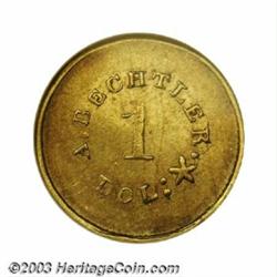 (1842-52) G$1 A.Bechtler Dollar, 27G. 21C. AU58 NGC.