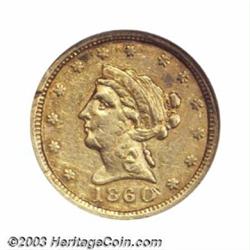 1860 $2 1/2 Clark, Gruber &amp; Co. Quarter Eagle AU53 NGC.