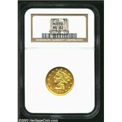 1850 $5 Moffat &amp; Co. Five Dollar MS62 NGC.