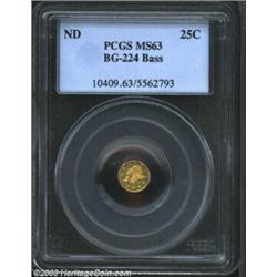 Undated 25C Liberty Round 25 Cents, BG-224, R.3, MS63 PCGS.