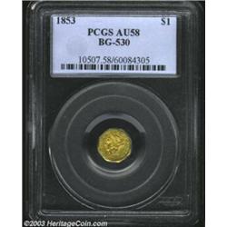 1853 $1 Liberty Octagonal 1 Dollar, BG-530, R.4, AU58 PCGS.