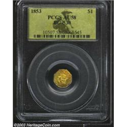 1853 $1 Liberty Octagonal 1 Dollar, BG-530, R.2, AU58 PCGS.