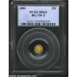 1880 25C Indian Octagonal 25 Cents, BG-799Y, R.6, MS63 PCGS.