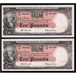 Australia, Ten Pounds, Coombs/Wilson (1954) (R.62) WA/02 989387/88