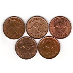 Australia, Halfpenny, George VI, 1943, 1948Y, 1949Y, 1951Y, 1951PL