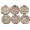 Australia,  Threepence, George V, 1921M, 1926, 1927, 1934, 1935, 1936