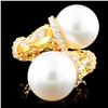 Image 1 : 18K Gold 13.00MM Pearl & 0.68ctw Diamond Ring