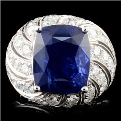 *GIA 18K Gold 10.60ct Sapphire & 2.87ctw Diam Ring