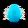 Image 1 : 14K Gold 2.94ct Turquoise & 0.06ctw Diamond Ring