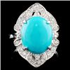 Image 1 : 14K Gold 2.75ct Turquoise & 0.40ctw Diamond Ring