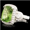 Image 2 : 14K Gold 5.74ct Peridot & 0.74ctw Diamond Ring