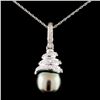 Image 1 : 14K Gold 4MM Pearl & 0.43ctw Diamond Pendant