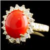 Image 2 : 14K Gold 2.50ct Coral & 1.20ctw Diamond Ring