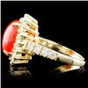 Image 3 : 14K Gold 2.50ct Coral & 1.20ctw Diamond Ring