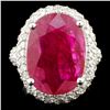 Image 1 : 14K Gold 10.32ct Ruby & 2.40ctw Diamond Ring