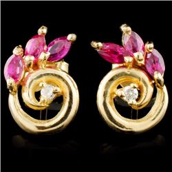 14K Gold 0.82ctw Ruby & 0.05ctw Diamond Earrings