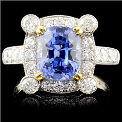 18K White Gold 4.18ct Sapphire & 1.02ct Diamond Ri