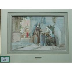 Framed watercolour of nuns signed B Gioja, 17…