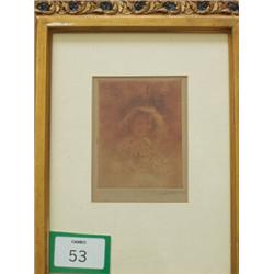 Gilt framed sepia etching of young girl entit…