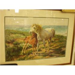 Large framed watercolour of horse with foal 1…