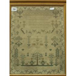 Framed Victorian alphabet sampler with trees …