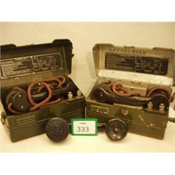 Pair of green boxed WW2 field telephones…