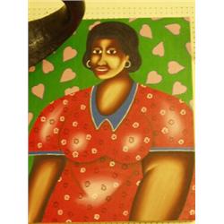 Unusual naive oil painting on canvas, signed …