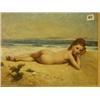 Image 1 : Superb framed oil on tile of nude girl on a b…