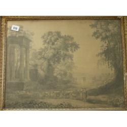 Framed 18c drawing of classical scene…