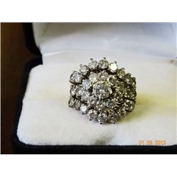 Diamond Wedding Cluster Ring Set - 3ct Melee Diamonds .5ct Center - Setting 14kt Yellow Gold