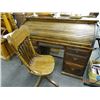 Image 1 : Roll Top Desk - Pine- Distressed (Oak Chair)