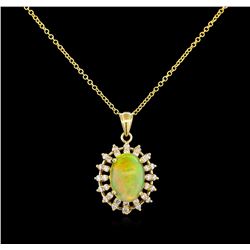 3.78ct Opal and Diamond Pendant - 14KT Yellow Gold