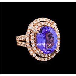 9.12ct Tanzanite and Diamond Ring - 14KT Rose Gold