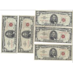 1963 $5 Red Seal Bill Lot of 5