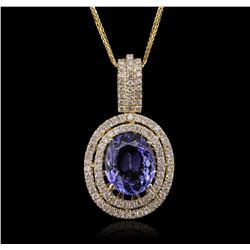 14KT Yellow Gold 4.20ct Tanzanite and Diamond Pendant With Chain