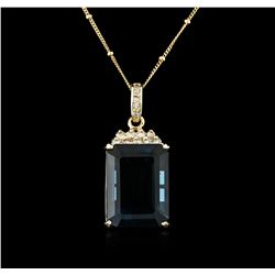 14KT Yellow Gold 31.41ct Topaz and Diamond Pendant With Chain