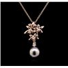 Image 2 : 0.18ctw Pearl and Diamond Pendant - 14KT Rose Gold