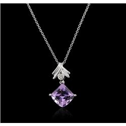 18KT White Gold 2.17ct Amethyst and Diamond Pendant With Chain