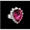 Image 1 : 11.41ct Pink Tourmaline and Diamond Ring - 14KT White Gold