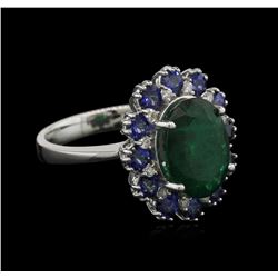 3.48ct Emerald, Sapphire and Diamond Ring - 14KT White Gold